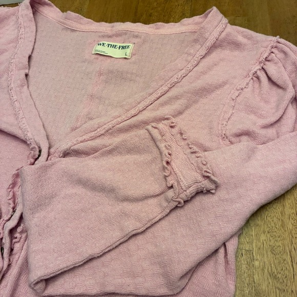 We The Free Women Cardigan Pink Cotton Blend Long Sleeve Button Ruffle Top Large - Picture 7 of 11